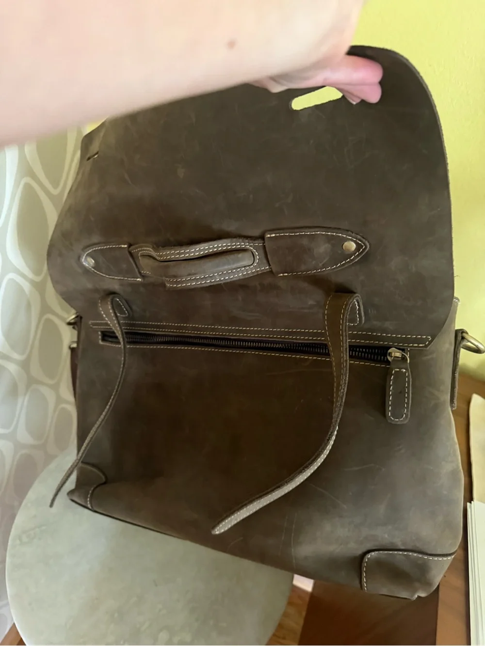 New Handmade distressed Olive Brown Leather Messenger Bag with Adjustable Strap